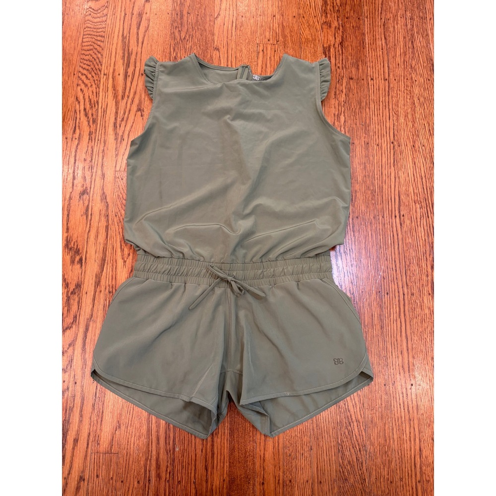 Albion Fit Green Ruffle Sleeve Sprinter Shorts Romper Athleisure Medium